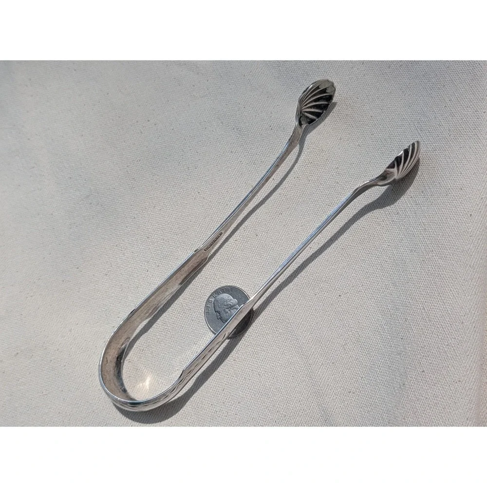 James Adam Antique Coin Silver Sugar Tongs Shell Motif Monogrammed Georgian